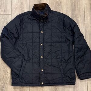 Lands' End Navy Snap Closure Lightweight Quilted Puffer Jacket -Corduroy Trim L